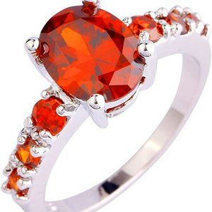 Created red Morganite Bridal Promise Ring sione Women's 925 Silver Plated Oval